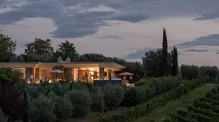 House at night with lights on