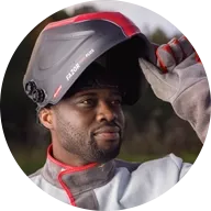 Welder using Fronius welding helmet Fazor